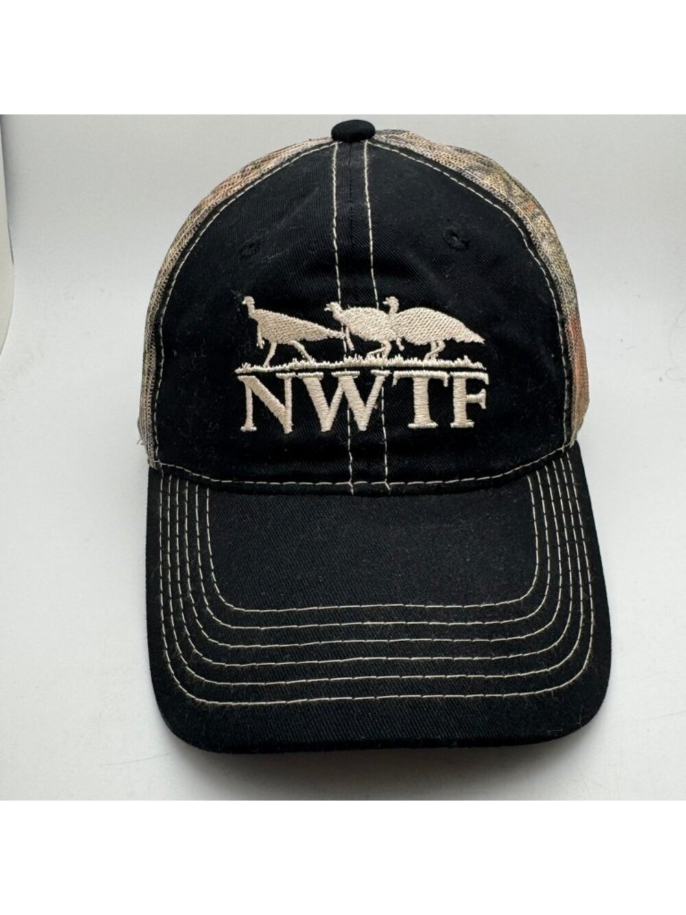 NWTF National Wild Turkey Federation Bretmor Black Camo Mesh Trucker Hat Cap